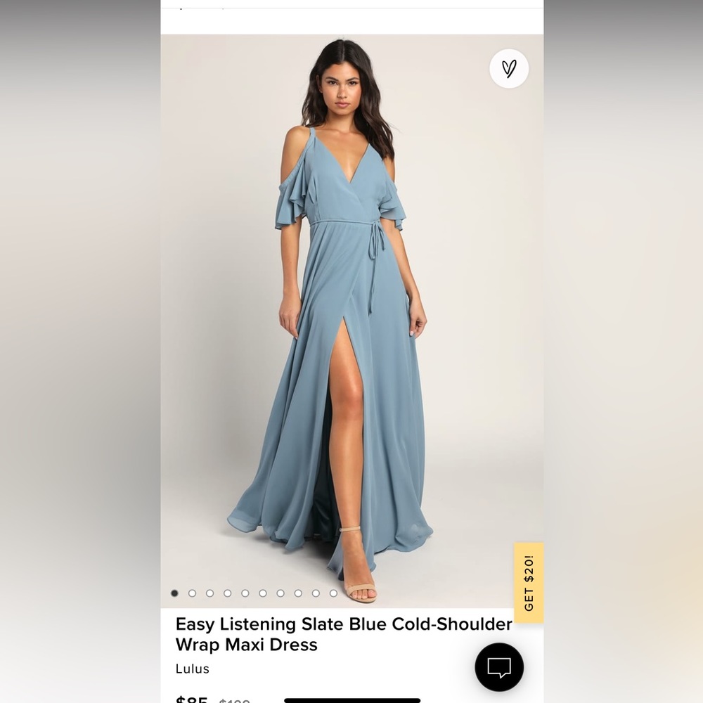 NWT Lulu’s Easy ListeningSlate Blue Cold-Shouldered Wrap Maxi Dress